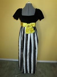 Empire-Style Striped Velvet Evening Gown