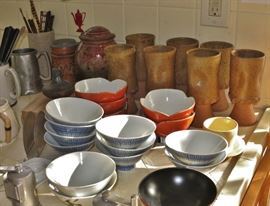 Great 1960's Clay Footed Goblets; Retro Rice Bowls, etc.