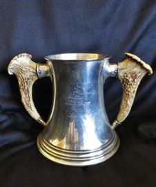 Antique Sterling Silver Toasting  Cup w/ Horn Handles, Engraved:  "From Millie with Love, From Luther ... Jones Beach"