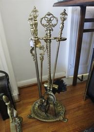 Ornate Antique Brass Fireplace Tools