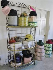 Amazing  Designer Hats - Exotic Feathers, Fur, Silk Flowers, and more!  Three are Dior.  Oh, the Baker's Rack, too ....