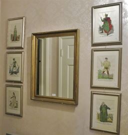 Set of 8 Hand-colored Etchings of Charles Laughton, Vanessa Redgrave, Sir Laurence Olivier, etc. as Shakespearean Characters