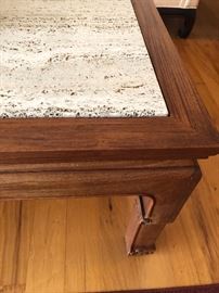 Teak wood Table with Italian Marble rectangle coffee table