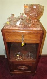 1 of 2 Oak Marble Top Night Stands