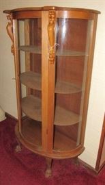 Oak Display Cabinet w/Carved Lion Heads