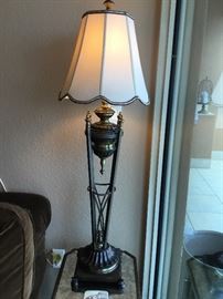 One of two matching brass and metal lamps 3’ T