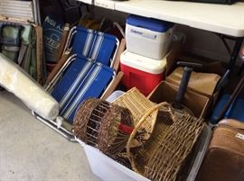 Baskets, ice chests, chairs