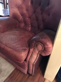 #7 Lane brown leather button back recliner with nail head front well loved 175.00