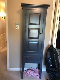 #34 Blue painted distressed cabinet with drawer 20x13x72 125.00