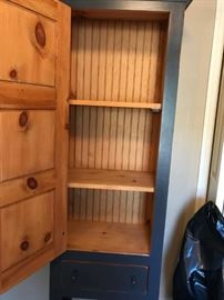 #34 Blue painted distressed cabinet with drawer 20x13x72 125.00