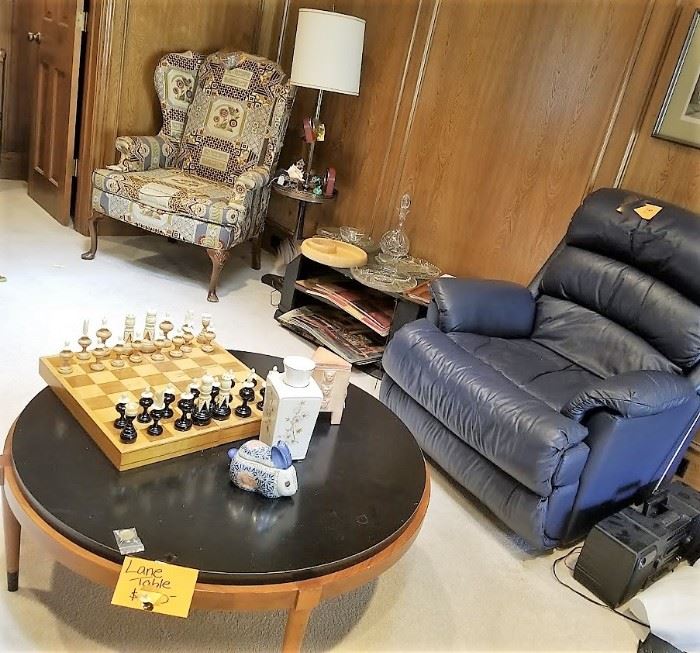 Recliner, chess set, Lane  coffee table