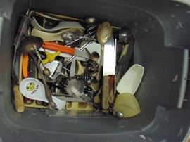 Tote of Misc Kitchen Utensils possible vintage se ...