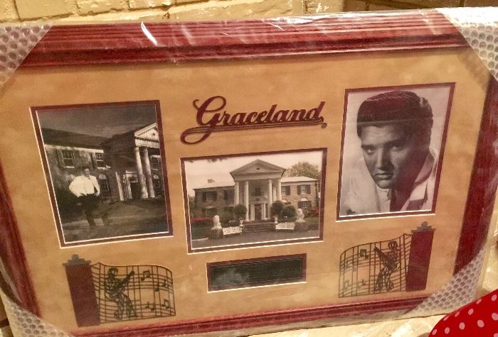 Large, new in box, framed Elvis. Frame  made from a tree on the Graceland property. 