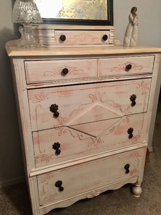Beautifully refinished antique chest of drawers. 