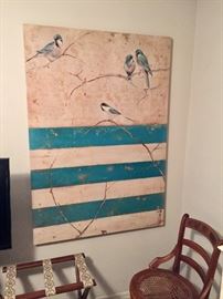 Large bird with turquoise stripes art canvas