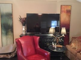 Two tall/long abstract framed art pieces 