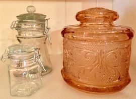 Pink glass lidded candy dish