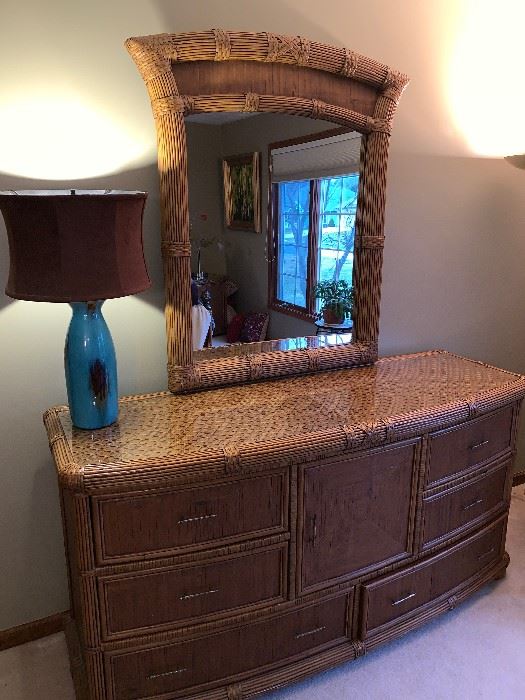 rattan colonial dresser, can be sold separately or with the 4-piece set