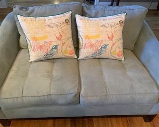 Nice loveseat and adorable pillows.