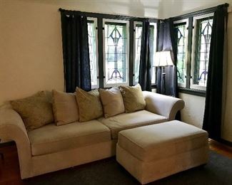 Microfiber Cream Colored Sofa & Matching Ottoman