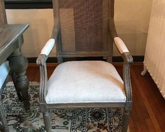 Vintage French Square Cane Fabric Armchair (2)