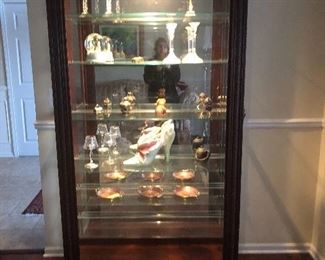 6 GLASS SHELF CURIO WITH LIGHT & KEY LOCK