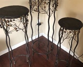 SET OF 3 METAL PLANT STANDS / MISC USE 31", 36", 40" TALL
