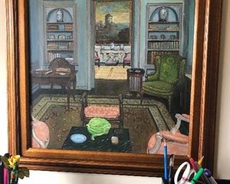 LIBRARY STUDY ROOM FRAMED PAINTING 26X30