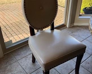 SET OF 5 BONDED STUDDED LEATHER (OFF WHITE) NAIL HEAD CHAIRS
