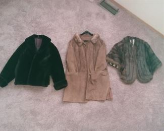 Faux Fur Jacket, Mink Shawl, Suede with Mink Collar Jacket