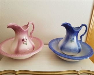 Hand Painted Ironstone Pottery Pitcher and Basins