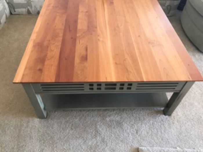 Cherry topped mission style coffee table by Harden furniture