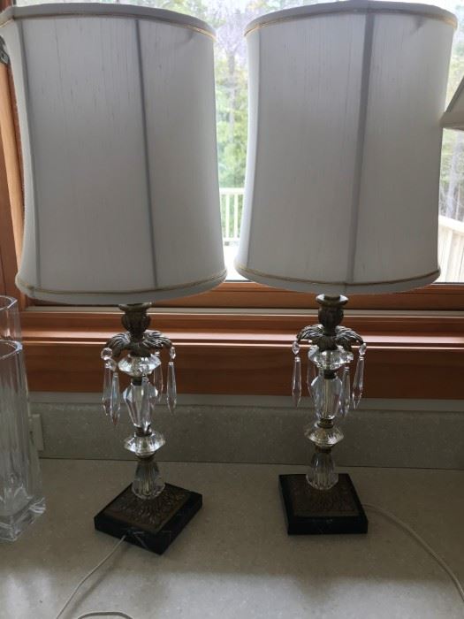 Pair of beautiful crystal and marble lamps
