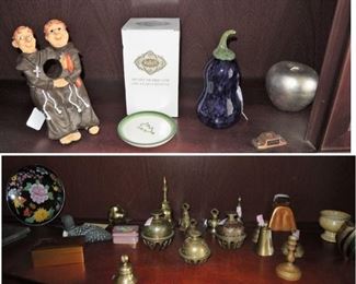 Home decor - brass bells, wine holder