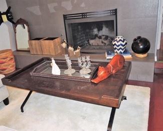 Large, heavy industrial wood coffee table