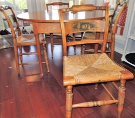 Round table. Thrush bottom stenciled chairs