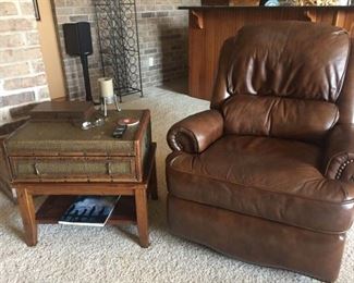 Leather Swivel Recliner / Side Table