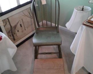 Pine stool and painted green rocker