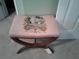 Vanity stool with needlepoint cover