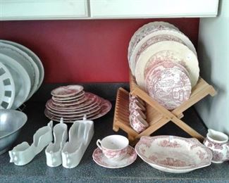 Red and white transferware--some pieces by Mason
