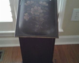 Old coal hod with tole design on lid