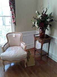 One of 2 matching French arm chairs