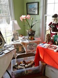 Wicker table, decor and Christmas