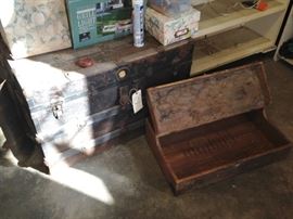 Vintage trunk & Old pine tool box