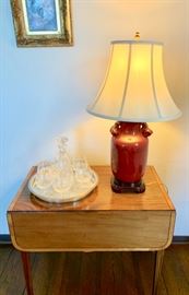 Dropleaf Lamp Table with Chinese-Style Table Lamp  (Dragoon's Blood Glaze and Lined Shade