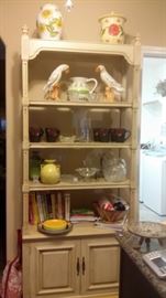 SHELF UNIT,  COOKBOOKS, & ITALIAN POTTERY