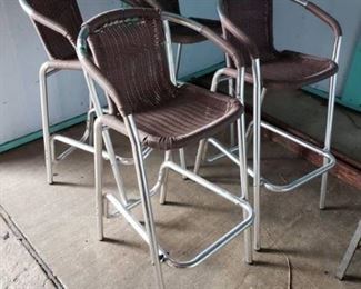 4 Metal and Wicker Barstools
