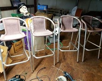 4 Metal and Wicker Barstools..
