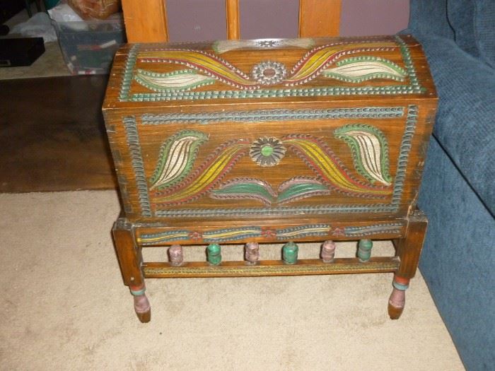 Painted Trunk on Stand