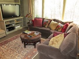 Corduroy sectional and ottoman